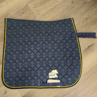 Quilt Dressage Saddle Pad, piping *gc, clean, faded, rubs, pills, hair, puckers
