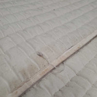 2 Thick Cotton Leg Quilts *gc, clean, dingy, unstitched seams, rubs, pills, puckers, older, stains
