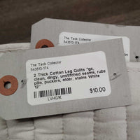 2 Thick Cotton Leg Quilts *gc, clean, dingy, unstitched seams, rubs, pills, puckers, older, stains
