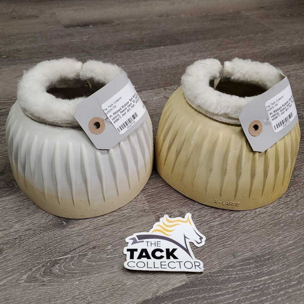 Pr Ribbed Rubber Bell Boots, velcro, fleece tops *gc, discolored, older?, mnr dirt, hair