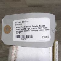 Closed Boots, fleece lined, veclro *gc, clean, hair, rubs, scrapes, stains, clumpy, older
