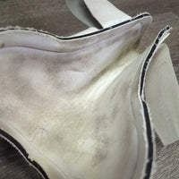 Pr Open Front Boots, velcro *gc, clean, stains, discolored/yellowed, pilly & frayed edges, rubs, 1 squished
