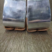 Wide Offset Aluminum & Leather Western Stirrups, tag *new, scratches, stains, rubs
