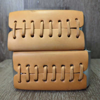 Wide Offset Aluminum & Leather Western Stirrups, tag *new, scratches, stains, rubs
