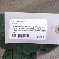 4 Stretchy Cotton Leg Wraps *gc, faded, stains, discolored, older, rubs, pills, curled velcro, clean
