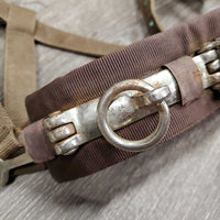 Flat Nylon Lungeing Cavesson, nutcracker *gc, older, stains, dirt, mnr rust, missing eyelet, stiff, faded
