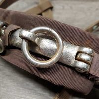 Flat Nylon Lungeing Cavesson, nutcracker *gc, older, stains, dirt, mnr rust, missing eyelet, stiff, faded
