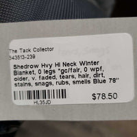 Hvy Hi Neck Winter Blanket, 0 legs *gc/fair, 0 wpf, older, v. faded, tears, hair, dirt, stains, snags, rubs, smells