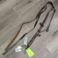 Leather Side Reins *fair/poor, v.dry, v.stiff, no donuts, clean, cuts, slices, older
