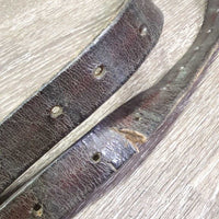 Leather Side Reins *fair/poor, v.dry, v.stiff, no donuts, clean, cuts, slices, older
