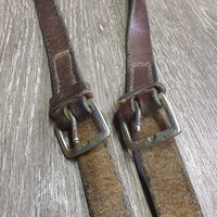 Leather Side Reins *fair/poor, v.dry, v.stiff, no donuts, clean, cuts, slices, older
