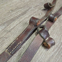 Leather Side Reins *fair/poor, v.dry, v.stiff, no donuts, clean, cuts, slices, older
