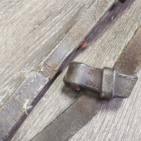 Leather Side Reins *fair/poor, v.dry, v.stiff, no donuts, clean, cuts, slices, older

