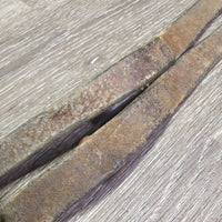 Leather Side Reins *fair/poor, v.dry, v.stiff, no donuts, clean, cuts, slices, older
