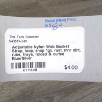 Adjustable Nylon Web Bucket Strap, loop, snap *gc, rust, mnr dirt, rubs, frays, folded & curled
