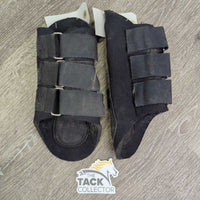 Pr Neoprene Closed Boots, velcro *gc, older, hairy, faded, mnr dirt, rusty & pilly edges
