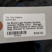 Light Padded Cordura Western Saddle Carry - Storage Bag, Mesh Pockets & velcro Cinch Bag, Shoulder & Connector Straps *vgc, clean, mnr edge rubs, zipper rubs, hairy velcro
