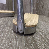 Fine Hvy Hinged Stirrup Irons, grips *gc, clean, discolored, sticker, residue, scratches, scrapes
