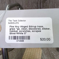 Fine Hvy Hinged Stirrup Irons, grips *gc, clean, discolored, sticker, residue, scratches, scrapes
