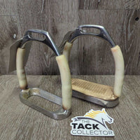 Flexi Stirrup Irons, 1 Grip *fair, clean, v.discolored, v.stiff, rubbed & stained, older
