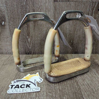 Flexi Stirrup Irons, 1 Grip *fair, clean, v.discolored, v.stiff, rubbed & stained, older
