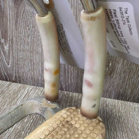 Flexi Stirrup Irons, 1 Grip *fair, clean, v.discolored, v.stiff, rubbed & stained, older

