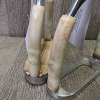 Flexi Stirrup Irons, 1 Grip *fair, clean, v.discolored, v.stiff, rubbed & stained, older
