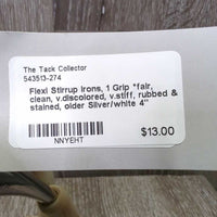 Flexi Stirrup Irons, 1 Grip *fair, clean, v.discolored, v.stiff, rubbed & stained, older

