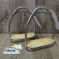 Fine Hvy Stirrup Irons, grips *gc/fair, older, oxidized, mnr stains,scratches, discolored grips, residue, v.rubbed
