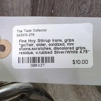 Fine Hvy Stirrup Irons, grips *gc/fair, older, oxidized, mnr stains,scratches, discolored grips, residue, v.rubbed
