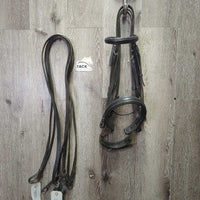 Rsd Dressage Double Bridle, Crank, Plain & Reins *gc, clean, rubs, stiff, scraped edges, dry
