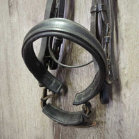 Rsd Dressage Double Bridle, Crank, Plain & Reins *gc, clean, rubs, stiff, scraped edges, dry
