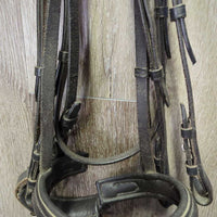 Rsd Dressage Double Bridle, Crank, Plain & Reins *gc, clean, rubs, stiff, scraped edges, dry
