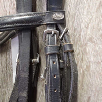Rsd Dressage Double Bridle, Crank, Plain & Reins *gc, clean, rubs, stiff, scraped edges, dry
