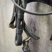 Rsd Dressage Double Bridle, Crank, Plain & Reins *gc, clean, rubs, stiff, scraped edges, dry
