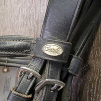 Rsd Dressage Double Bridle, Crank, Plain & Reins *gc, clean, rubs, stiff, scraped edges, dry
