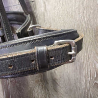 Rsd Dressage Double Bridle, Crank, Plain & Reins *gc, clean, rubs, stiff, scraped edges, dry
