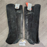 Hvy Suede Half Chaps, velcro, buckle top *gc, rubs, older, hairy velcro, faded, stitching rubs, discolored, cut elastics
