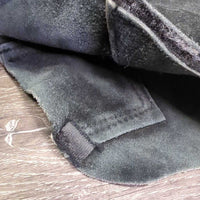 Hvy Suede Half Chaps, velcro, buckle top *gc, rubs, older, hairy velcro, faded, stitching rubs, discolored, cut elastics
