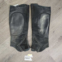 Hvy Suede Half Chaps, velcro, buckle top *gc, rubs, older, hairy velcro, faded, stitching rubs, discolored, cut elastics
