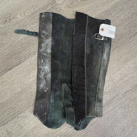 Hvy Suede Half Chaps, velcro, buckle top *gc, rubs, older, hairy velcro, faded, stitching rubs, discolored, cut elastics

