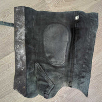 Hvy Suede Half Chaps, velcro, buckle top *gc, rubs, older, hairy velcro, faded, stitching rubs, discolored, cut elastics
