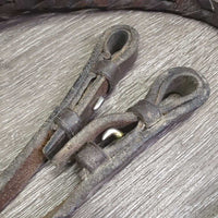 v.thick Braided Reins *gc/fair, dirty, scrapes, v.dry. stiff.
