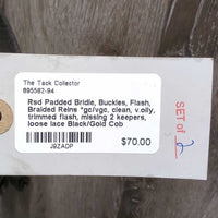 Rsd Padded Bridle, Buckles, Flash, Braided Reins *gc/vgc, clean, v.oily, trimmed flash, missing 2 keepers, loose lace
