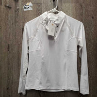 JUNIORS LS Sun Show Shirt, 1/4 Snap Up, snap collar, mesh sleeves *vgc/xc, mnr seam puckers
