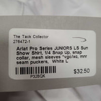 JUNIORS LS Sun Show Shirt, 1/4 Snap Up, snap collar, mesh sleeves *vgc/xc, mnr seam puckers
