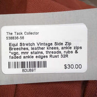 Vintage Side Zip Breeches, leather knees, ankle zips *vgc, mnr stains, threads, rubs & faded ankle edges

