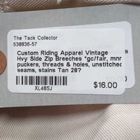 Vintage Hvy Side Zip Breeches *gc/fair, mnr puckers, threads & holes, unstitched seams, stains
