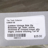 Vintage Side Zip Breeches *gc, older, stains, stretched & creased knees, pilly edges, undone stitching
