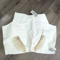VINTAGE Side Zip Breeches, Leather Knee, ankle zips *vgc, mnr stains, threads & seam puckers
